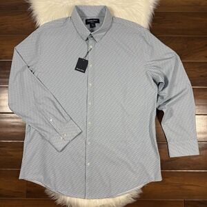 Mizzen + Main Men's Size XXL Blue Dot Trim Fit Leeward Button Up Shirt L/S